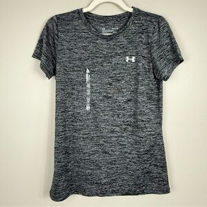 Under Armour Top Womens Small Black White Heathered Shirt Short Sleeve Stretch